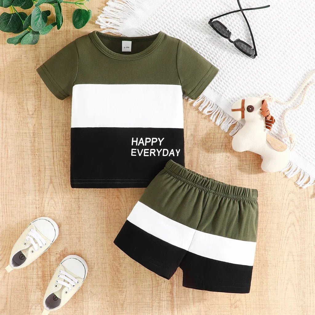 Kleidungsset für Jungen im Alter von 6–36 Monaten, mit dem Buchstaben „HAPPY EVERYDAY“, kurzärmliges T-Shirt und Shorts, Sommer-Outfit für Neugeborene