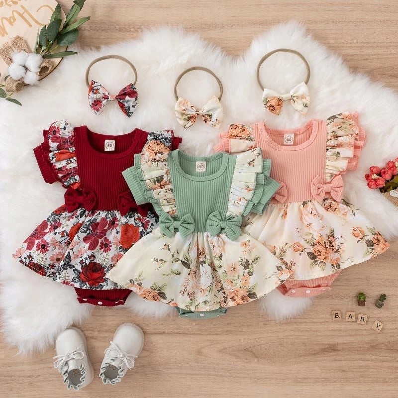 Sommer Baby Mädchen Kleid Mit Bowknot Gestreiften Overall Baumwolle Kleid Für Neugeborene Floral Kleidung Baby Krabbelkleidung