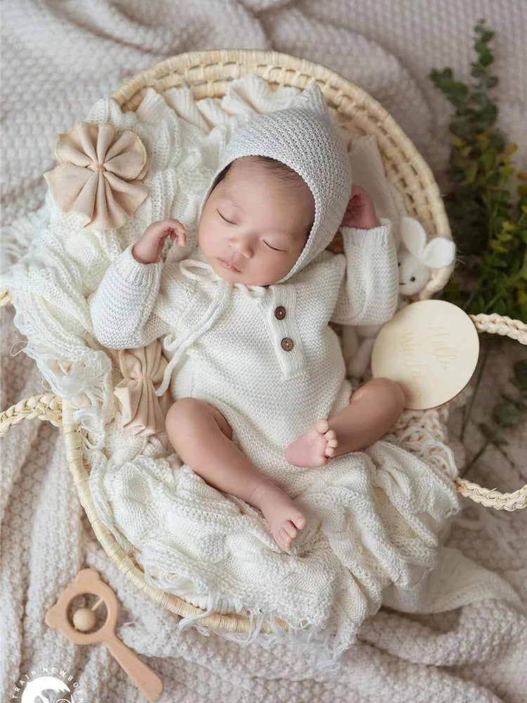 Straw Basket for Baby Photoshoot Newborn Baby Photography Props Woven Basket Studios Infant Photoshoot Posing Props With Handles