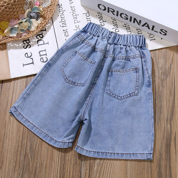 2023 Summer Girls' Clothing Set  Jazz Letter Tape Vest Tops+Jeans Pants Two-piece Set for Baby Girls