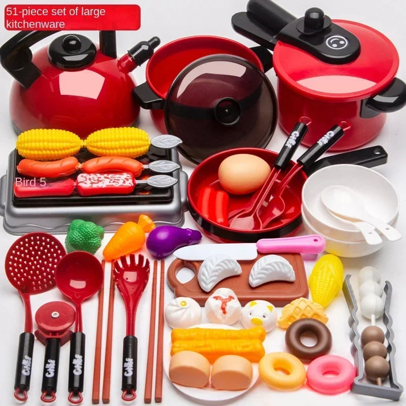 Children Kitchen Toys Simulation Kitchen Toys Set Cookware Fruits Cutting Kitchen Accessories Cooking Toys for Kids Girls Gifts