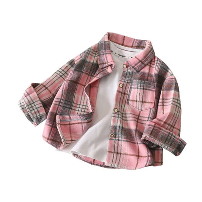 Boys' shirt long sleeved autumn checkered shirt children's retro color patchwork cardigan new lapel top coat girl