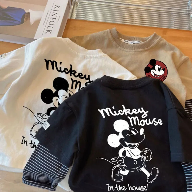 2024 Toddler Mickey Mouse Cartoon Long Sleeve T-Shirt - Cotton Tops for Kids (1-8 Years)