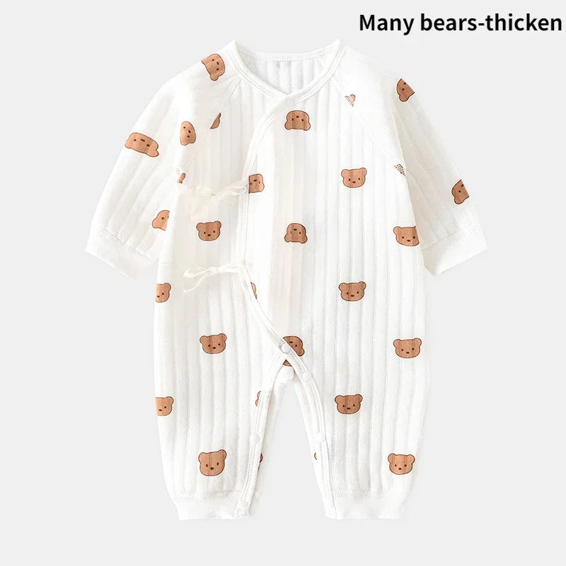 Baby-Overall mit Bärenmotiv und Mütze, Kleinkinder-Spielanzug aus Baumwolle für Jungen und Mädchen, langärmeliger Baby-Onesies, weicher, atmungsaktiver einteiliger Schlafanzug