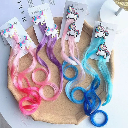 Mädchen Bunte Perücken Einhorn Pferdeschwanz Haarschmuck Stirnbänder Gummibänder Haarbänder Kopfbedeckung Zopf Kinder Geschenk Haarschmuck