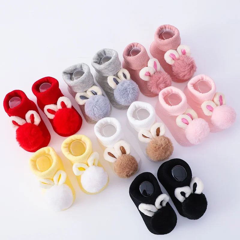 2Pcs Set Baby Socks and Headband - Cute Plush Ball Newborn Short Socks and Hairband Photo Props