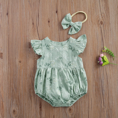 Neugeborenen Baby Mädchen Strampler Rüschen Baumwolle Baby Mädchen Kleidung Frühling Sommer Druck Overalls 2pc Outfits Sunsuit Baby Kleidung