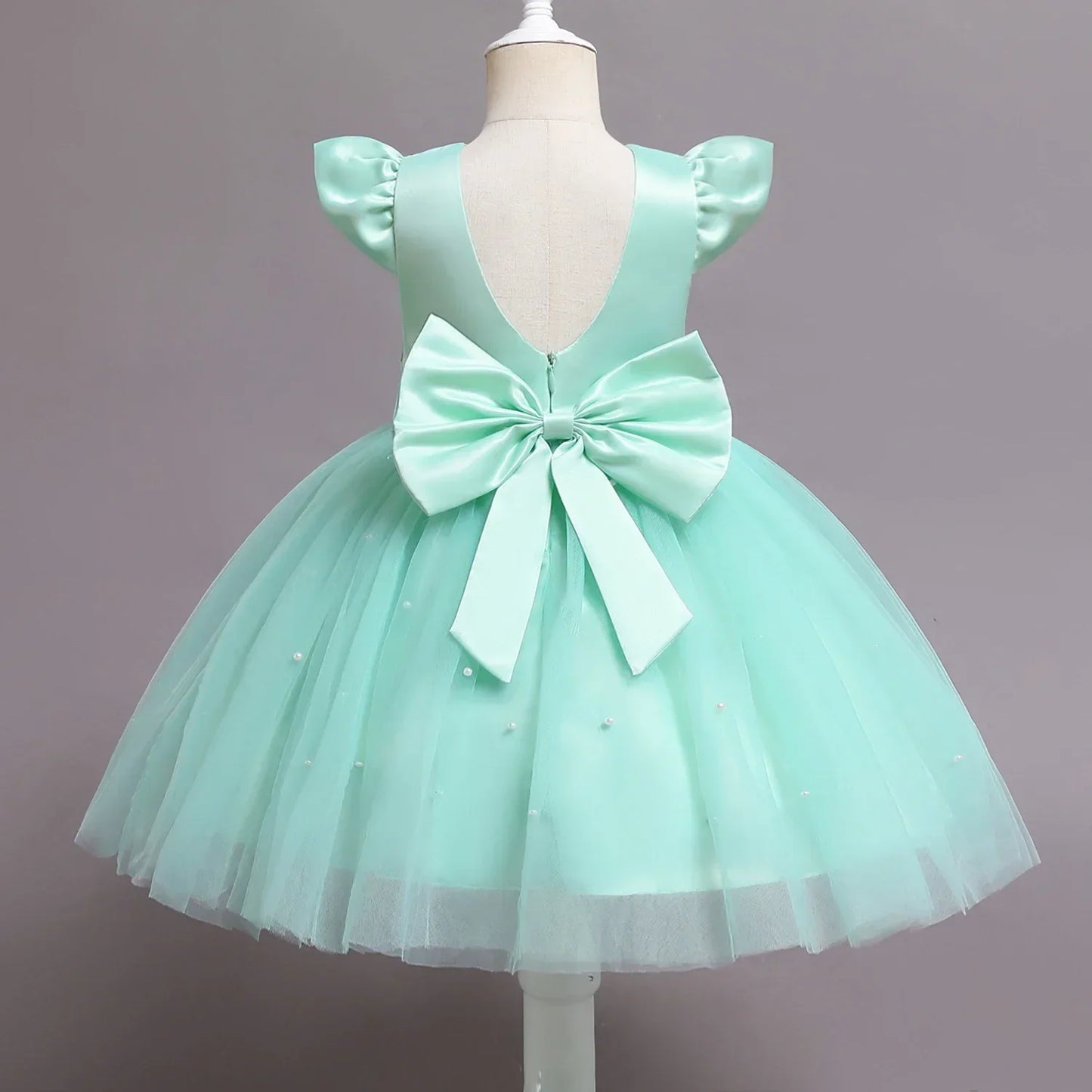 Süßes Baby Mädchen Kleid für Party Prinzessin Perlen Mesh Kleider für Kinder Geburtstag Ball Kostüme für Blumenmädchen 1-5Y Säuglingskleidung