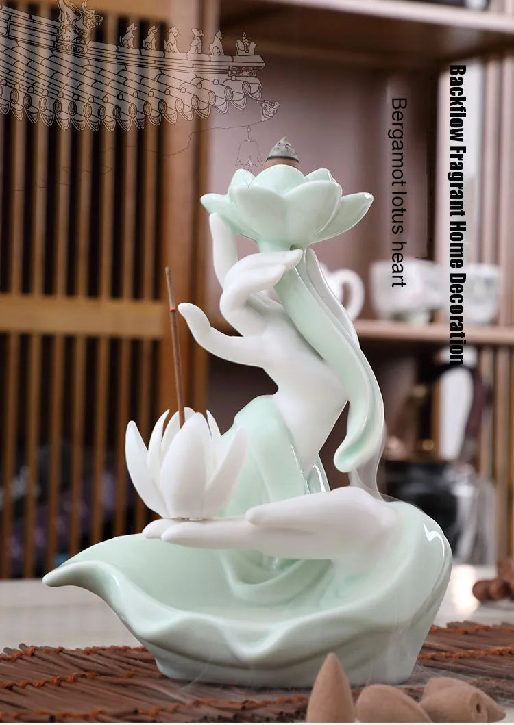 Creative celadon backflow incense burner decoration, incense burner, smoke viewing stove, bergamot lotus heart