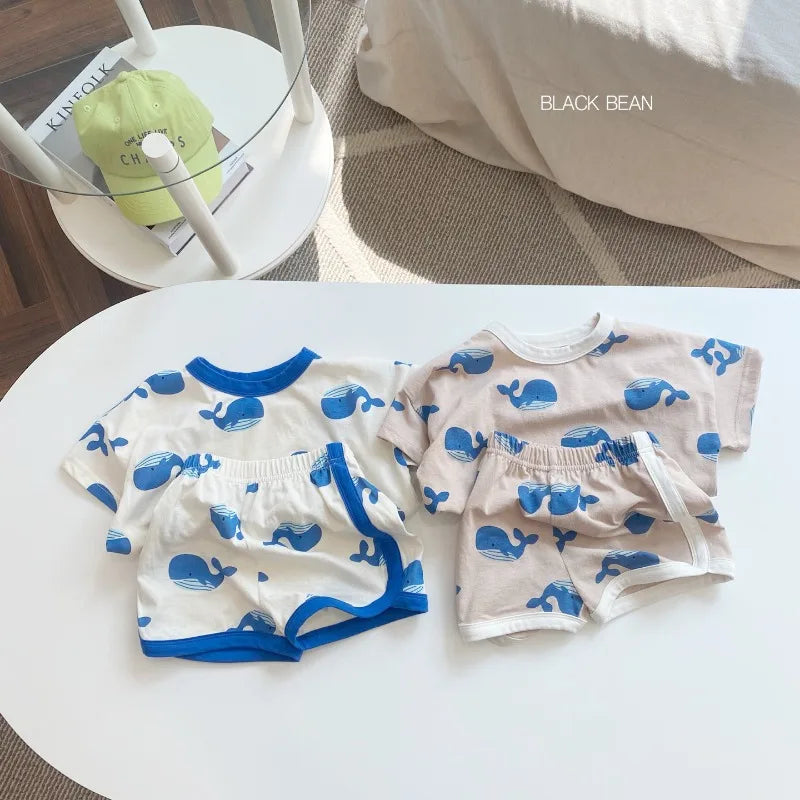 Summer Tracksuits Cute Bear Print T-shirt+Short Child New Casual Sports Clothes Sets Babies Fashion T-shirt Trendy 2 Piece/Sets