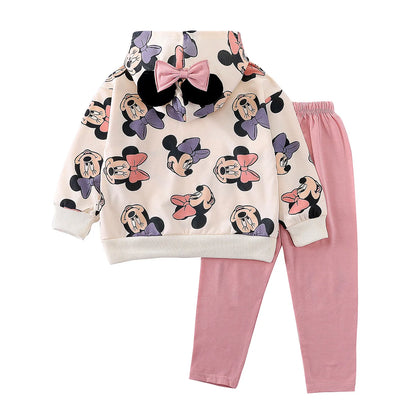 Disney Minnie Maus Kapuzenpullover 2-teiliges Set für Kinder Mädchen Herbst Langarm Kapuzenpullover Set Kinder Freizeitkleidung Outfits