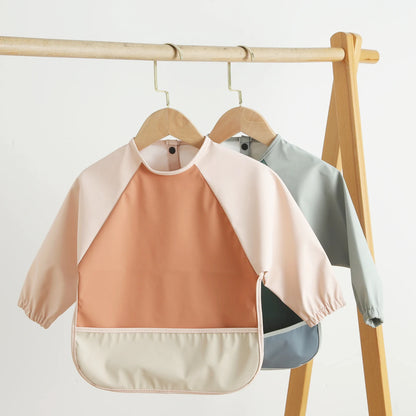 Easy Clean PU Long Sleeve Bib Baby Kids Solid Color Soft Faux Leather Children Apron Painting Meals Protection Waterproof Smock