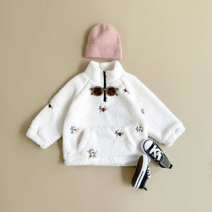 Newborn Baby Girl Boy Winter Clothes Wool Jacket Embroidered Flower Zippered Baby Thick Style Warm Coat for 1-3Ybaby Baby Coat