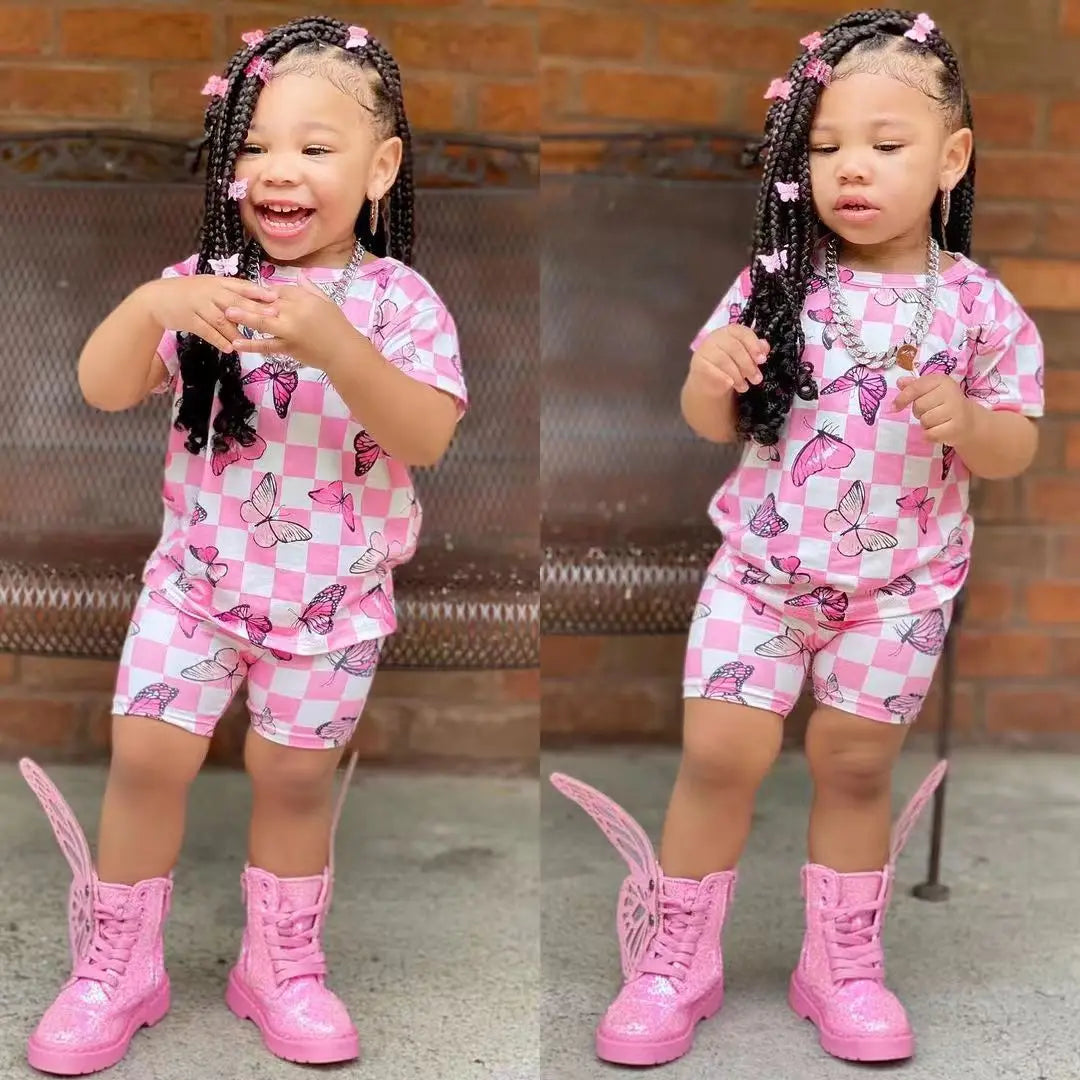 Baby Girl Summer Clothing Sets Short Sleeve Tops+Rainbow Color Shorts Kids Casual Clothes Children's Girls 2pcs Outfits 8Y