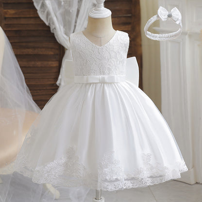 Girls Formal Wedding Party Dress for 1-5Y Infant Birthday Christening Lace Elegant Gown Christams Flower Dresses for Baby Girl