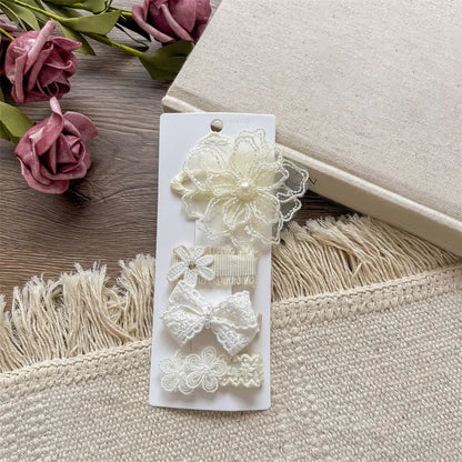 French Vintage Lace Pearl Bow Girl Baby Hair Clip Gentle Style Beige Flower Princess Kids Hair Accessories Hairpin Toddler Gifts