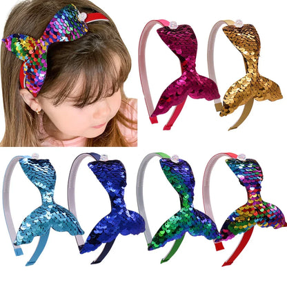 Multi-layer Sequins Mermaid Headbands for Girls Rainbow Pearls Hair Bands Handmade Headwear Baby Kids Accessories