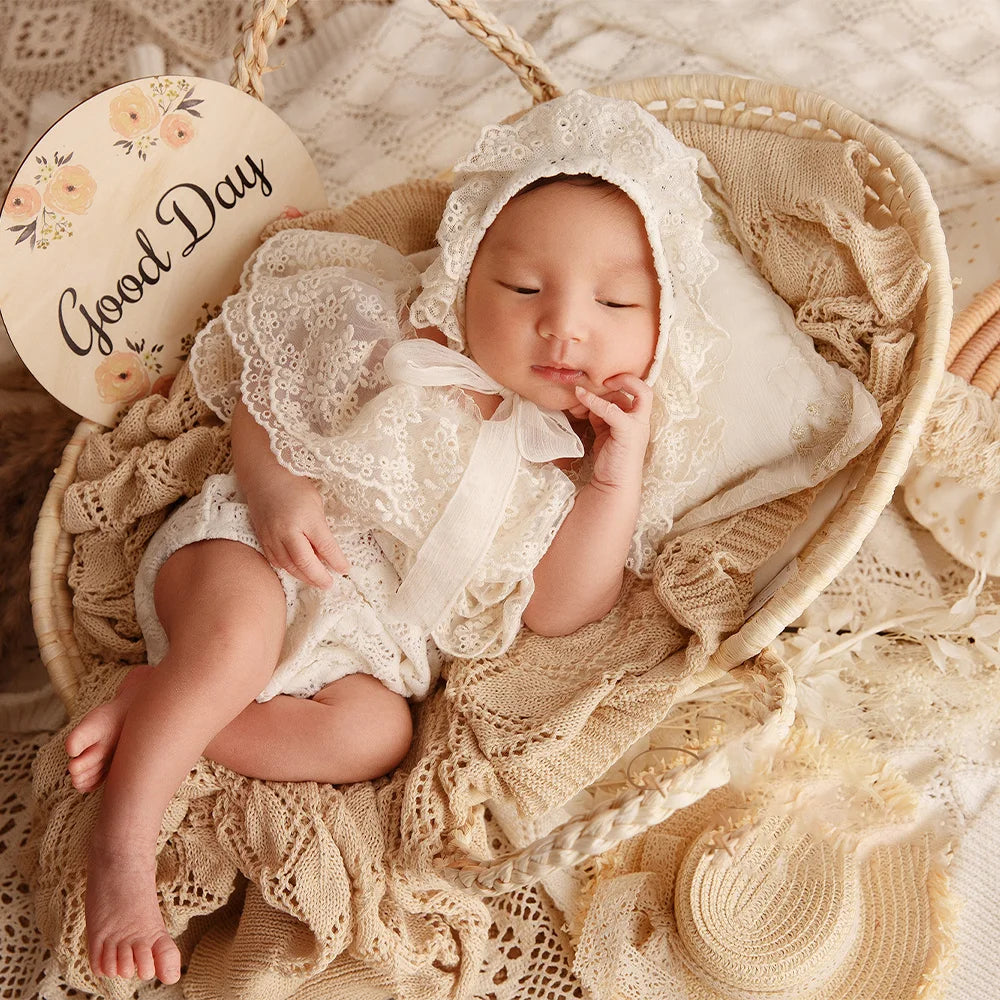 Straw Basket for Baby Photoshoot Newborn Baby Photography Props Woven Basket Studios Infant Photoshoot Posing Props With Handles