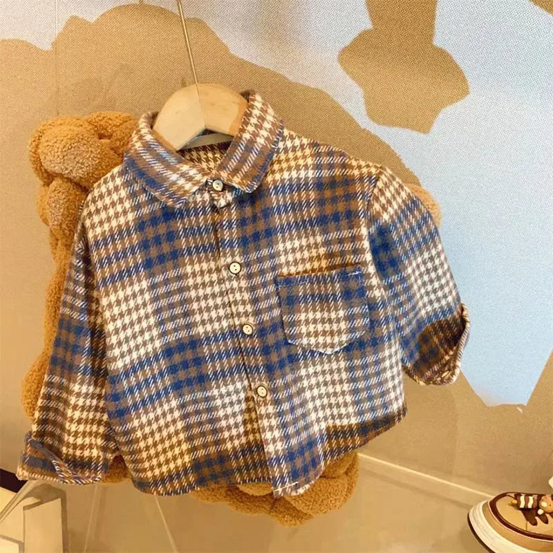 MILANCEL Kid's Shirts 2-7Y 2024 New Autumn Boys Vintage Plaid Shirt Girls Casual Turn Down Collar Blouse Children's Base Tops