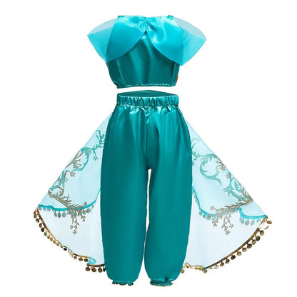 Children Aladdin Lamp Dress Kids Jasmine Costume Girls Birthday Princess Cosplay Shoulderless Outfit Carnival Clothes 3-10T