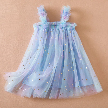 Süßes Mädchen Sommerkleid mit fliegenden Ärmeln und Schleife, Pailletten, 2–6 Jahre, Kindergeburtstagsparty, rosa, flauschiges A-Linien-Prinzessinnenkleid für süße kleine Mädchen