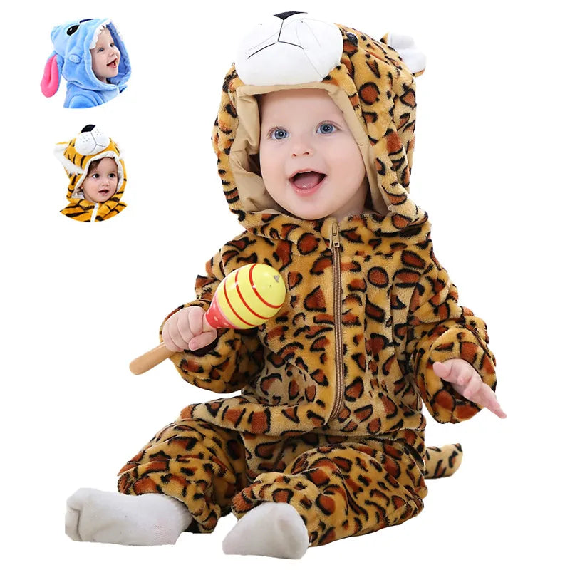 Baby Monkey Animal Bodysuit Unisex Baby Tiger Costume Winter Autumn Fleece Hooded Bodysuit Cosplay Bodysuit Hooded Crawling Suit