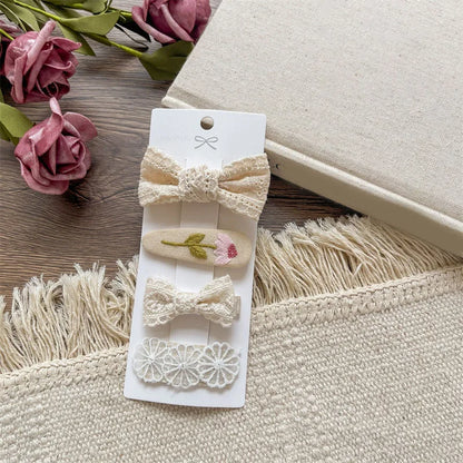 French Vintage Lace Pearl Bow Girl Baby Hair Clip Gentle Style Beige Flower Princess Kids Hair Accessories Hairpin Toddler Gifts