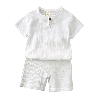 Baby Suit Girls 2023 Fashion Outfit Kids 2 Pcs Clothing Set Children Solid Color Casual Short Sleeve Muslin T Shirt and Shorts