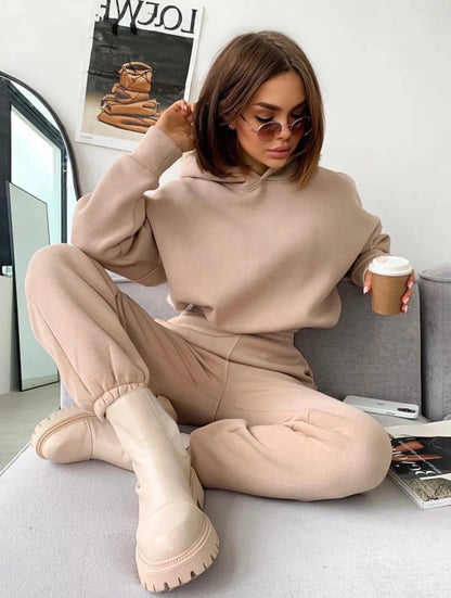 Autumn/Winter women's casual sports suit solid color hoodie for Female clothing Zippered hoodies Sport Trouser Two Piece Sets