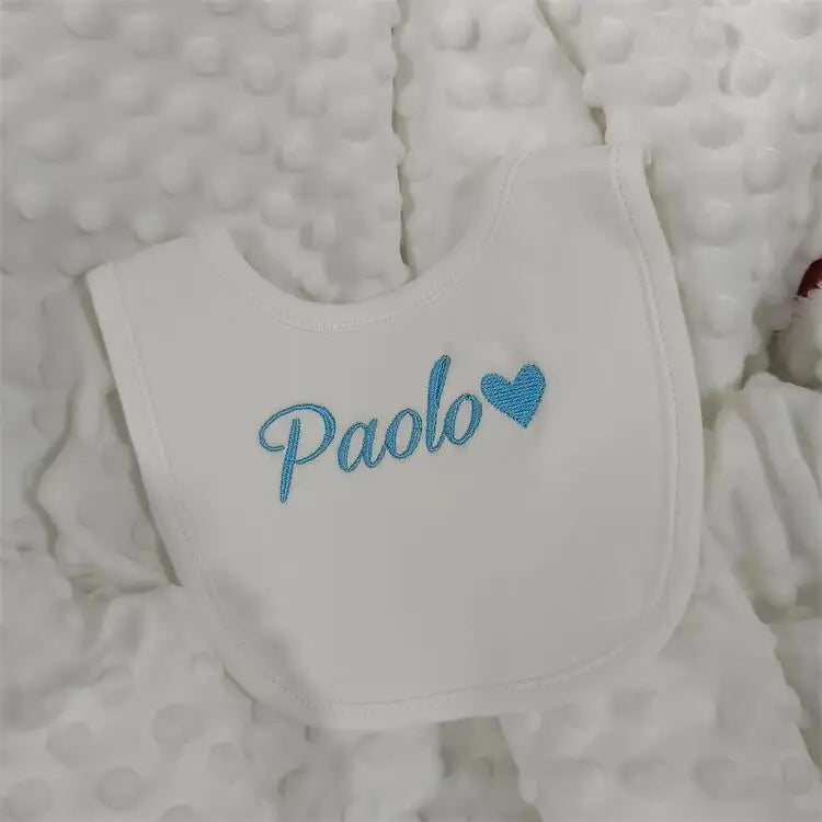 Personalisiertes Babylätzchen mit Namen, 100 % Baumwolle, weiß, Neugeborenen-Speichel, lustiges Geburtstagsgeschenk für Babyjungen und Mädchen, Geschenk zur Babyparty