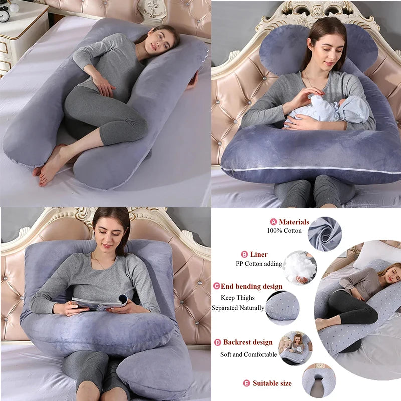 Pregnant Women's U-shaped Pillow Cotton Solid Color Pregnancy Pillow Nursing Pad Pregnant Women's Sleep Pillow Waist Hug Pad