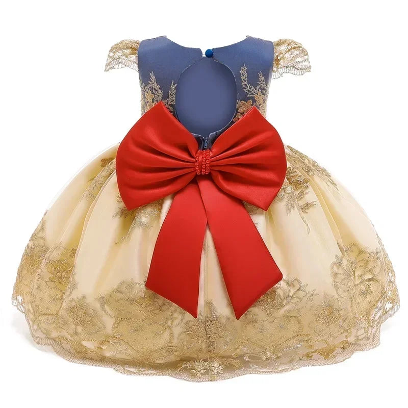 2024 Retro Neugeborenen Baby Mädchen Schneewittchen Prinzessin Kleid Backless Gericht Mädchen Geburtstag Hochzeiten Kleider Kinder Mädchen Party Kleid