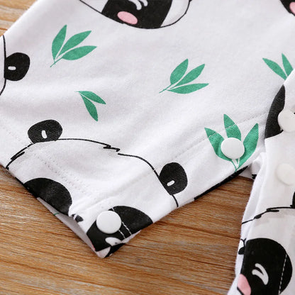 Neugeborenen-Kleidung, niedlicher Cartoon-Panda-Druck, Baumwolle, bequem und weich, Sommer, Jungen und Mädchen 0–18, kurzärmeliger Baby-Overall