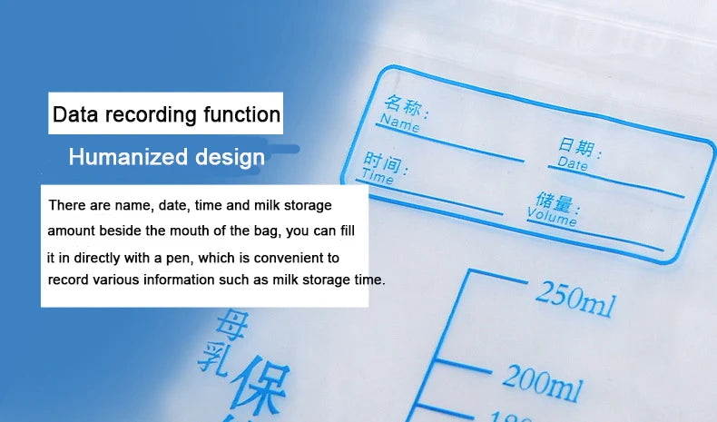 Milch-Gefrierbeutel, 250 ml, für Muttermilch, Babynahrung, Aufbewahrungstasche für Muttermilch, BPA-frei, babysicher, Fütterungsbeutel, 30 Stück