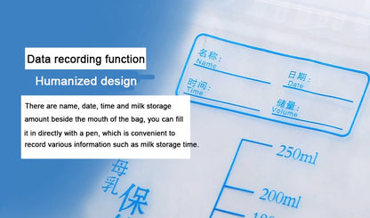 Milch-Gefrierbeutel, 250 ml, für Muttermilch, Babynahrung, Aufbewahrungstasche für Muttermilch, BPA-frei, babysicher, Fütterungsbeutel, 30 Stück