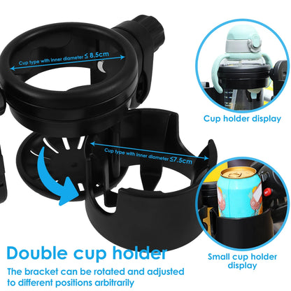 Stroller Cup Holder Universal Pushchair Water Bottle Stand 360° Rotating Phone Holder Double Hole Baby Cars Organizer Cup Rack