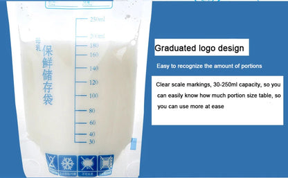Milch-Gefrierbeutel, 250 ml, für Muttermilch, Babynahrung, Aufbewahrungstasche für Muttermilch, BPA-frei, babysicher, Fütterungsbeutel, 30 Stück