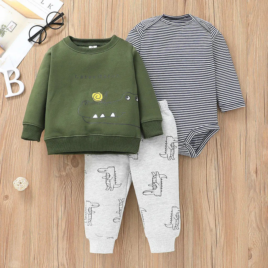 Frühling Herbst Baumwolle Baby Jungen Kleidung Sets Cartoon Gedruckt Baby Mantel + Baby Hosen + Baby Bodys Mit Langen Ärmeln Mädchen Kleidung Sets