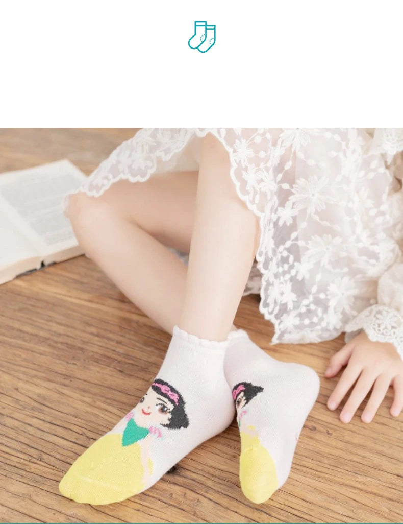 5 Pairs Disney Cartoon Baby Girl Socks Snow White Mermaid Socks for Children's Cotton Socks Funny Cute Princess Socks 1-12 Years