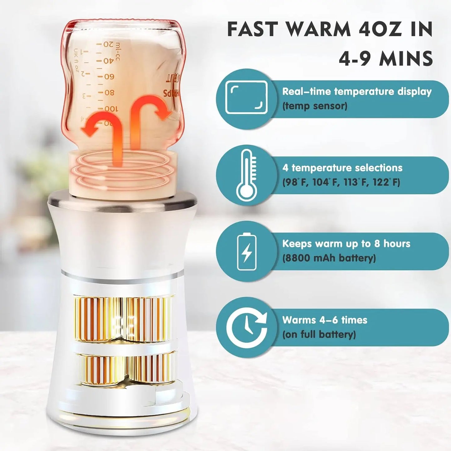 Portable Bottle Heater For Baby Breastmilk & Formula Milk 8800mAh USB Charge Fast Heating&Defrosting Wireless Baby Water Warmer