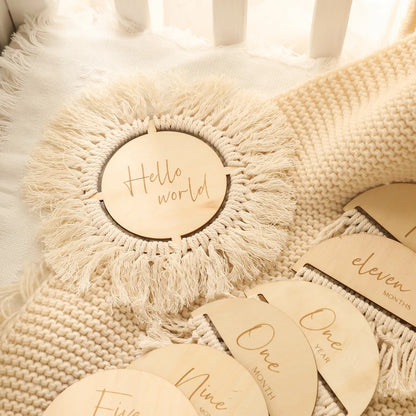 Baby Milestone Cards Wooden Tassel Milestone Monthly Commemorativenir Newborn Photography Accessories Props Infant Grow up Gifts