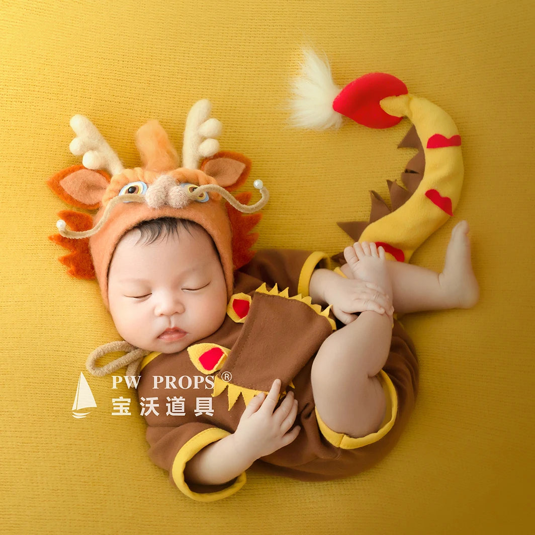 PW PROPS China Dragon Hat Newborn Photography Props Wool Soft Bonnet Photo Shoot Accessories