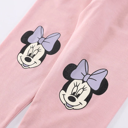 Disney Full Printhed Minnie Mouse Hoodie 2PCS Set for Kids Girl Autumn Long Hooded Pullover Set Children Casual Clothing Outfits