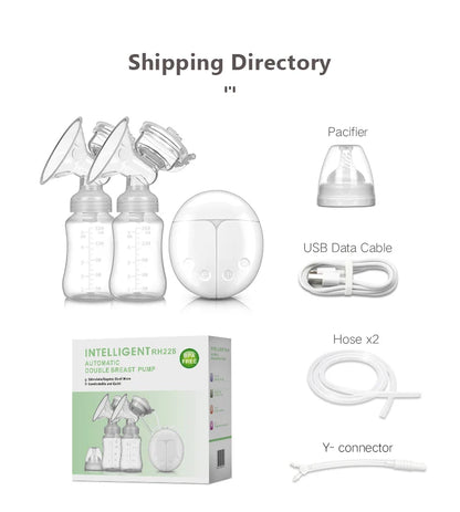 Doppelte elektrische Milchpumpen, leistungsstarke Brustwarzenabsaugung, elektrische USB-Milchpumpe mit Babymilchflasche, Kaltwärmekissen, Brustwarze