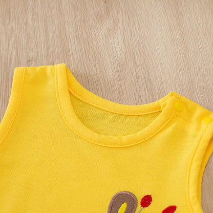 Neugeborene Kleidung Niedliche Cartoon-Giraffe-Stickerei Bequemer und weicher Sommer Jungen und Mädchen 0-18 Ärmelloser Baby-Overall