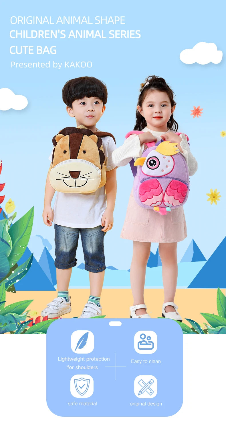 Cute cartoon animals school bags for Kindergarten kids backpack boys girls plush backpack