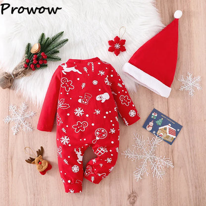 0-18M Baby Christmas Rompers Newborn Cartoon Cute Deer Jumpsuit With Xmas Hat My First New Year Costume For Baby Boys Girls