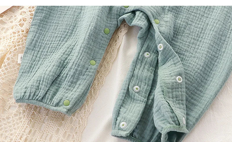 Musselin Baby-Overall Mütze Langarm Baumwolle Kleinkind Strampler für Jungen Mädchen Einfarbig Frühling Herbst Baby Kleidung Neugeborenen Onesie