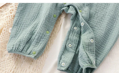 Muslin Baby Jumpsuit Hat Long Sleeve Cotton Toddler Romper for Boys Girls Solid Color Spring Autumn Baby Clothes Newborn Onesie