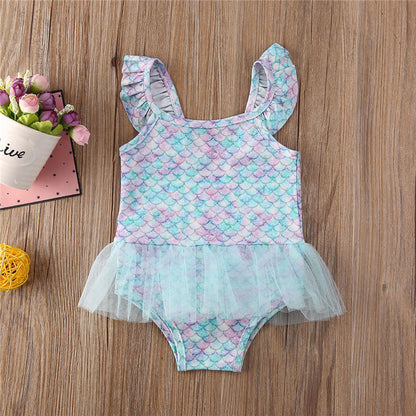 6-36months Baby Girls Mermaid Swimwear Fish Scale Swimsuits For Girls Ruffled Sleeveless Bathing Suit With Tutu Skirt